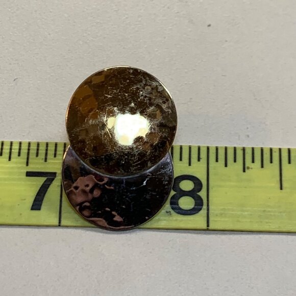 Sterling Silver 925 Round Hammered Disc Two Tone Earrings 1.25" Long - Picture 6 of 7